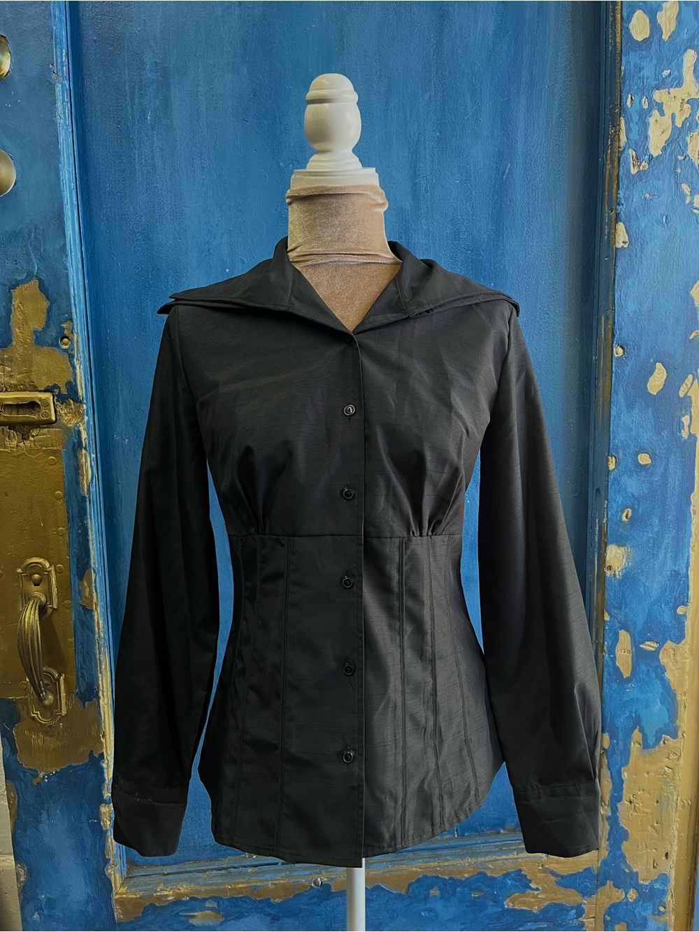 Puli Black Button-Front Jacket with Sailor Collar